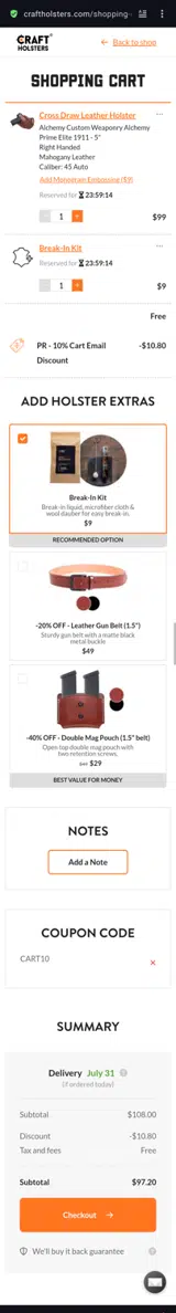 Cart10 coupon verification screenshot