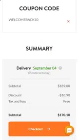 WELCOMEBACK10 coupon verification screenshot