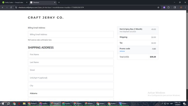 Craft Jerky Co. checkout page showing Craft Jerky Co. promo code box | Screenshot taken by SimplyCodes community member on Sep 3, 2025