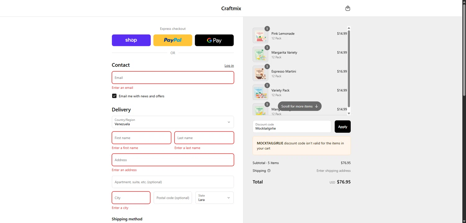 Craftmix discount code screenshot showing code Mocktailgirlie applied at Craftmix checkout page. Uploaded by SimplyCodes community member FortunateElite6708 on Sep 8, 2025