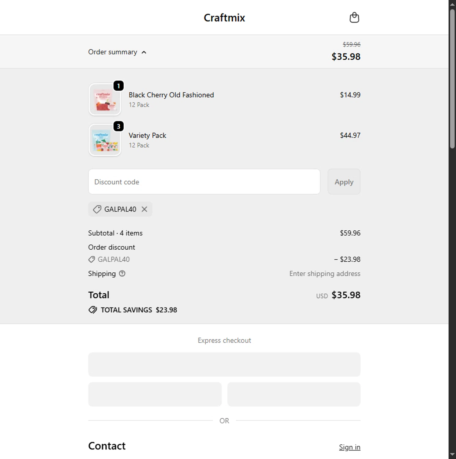 Craftmix discount code screenshot showing code GALPAL40 applied at Craftmix checkout page. Uploaded by SimplyCodes community member Alejandra10 on Oct 7, 2025
