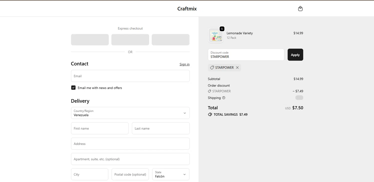 Craftmix discount code screenshot showing code STARPOWER applied at Craftmix checkout page. Uploaded by SimplyCodes community member BrillianteMaestro892 on Oct 7, 2025