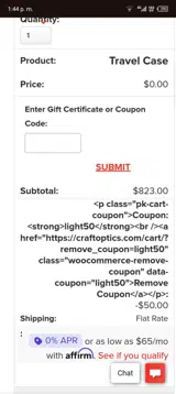 LIGHT50 coupon verification screenshot