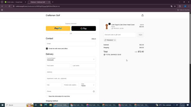 Craftsman Golf checkout page showing Craftsman Golf discount code box | Screenshot taken by SimplyCodes community member on Oct 3, 2025