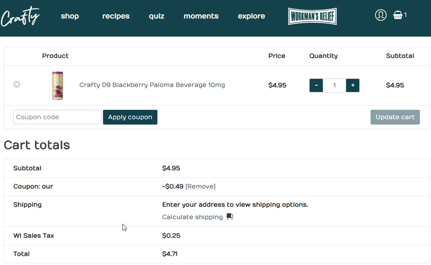 Crafty promo code screenshot showing code our applied at Crafty checkout page. Uploaded by SimplyCodes community member ligthYA on Jan 8, 2026
