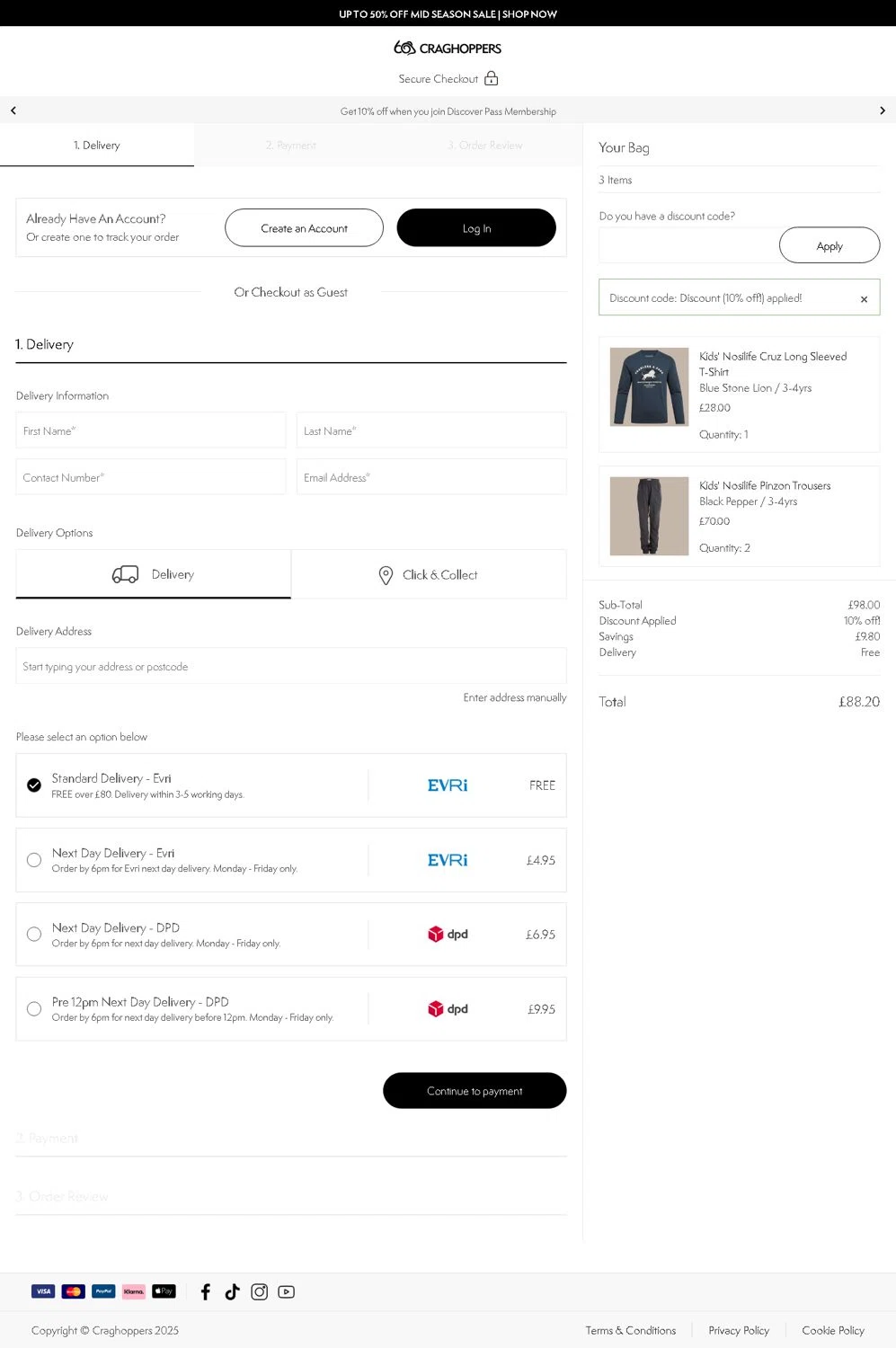 Craghoppers discount code screenshot showing code CRAGS10 applied at Craghoppers checkout page. Uploaded by SimplyCodes community member Elcompa on May 15, 2025
