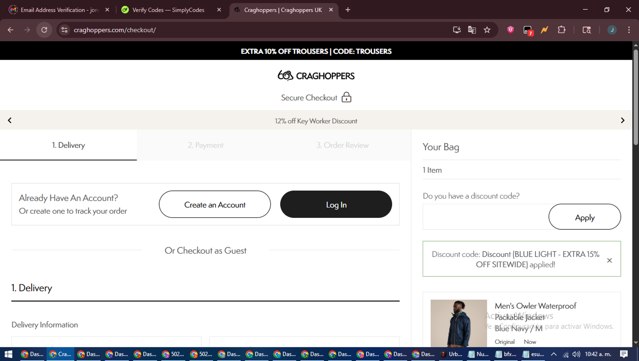 Craghoppers checkout page showing Craghoppers discount code box | Screenshot taken by SimplyCodes community member on Aug 6, 2025