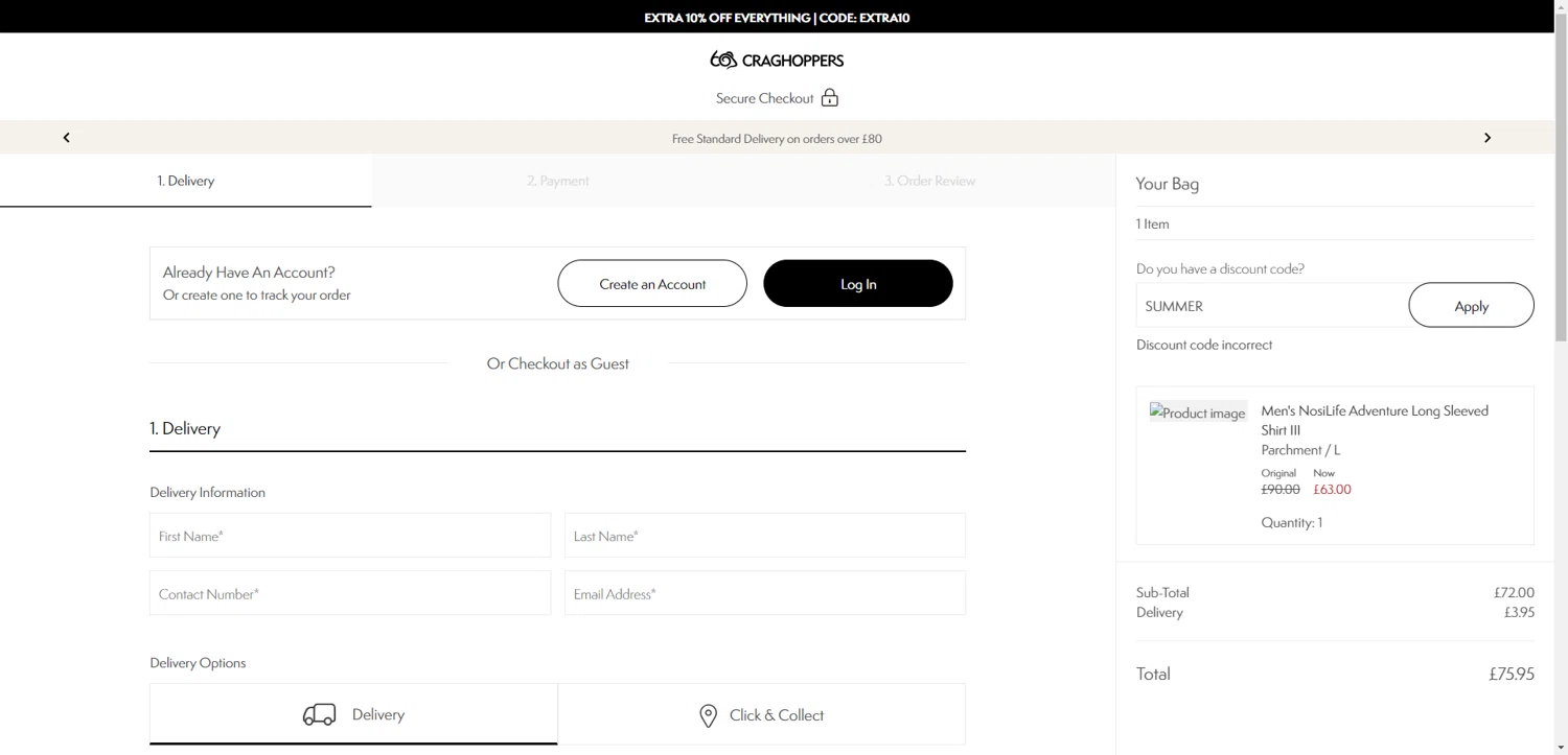 Craghoppers discount code screenshot showing code SUMMER applied at Craghoppers checkout page. Uploaded by SimplyCodes community member ValiantAce1810 on Aug 24, 2025