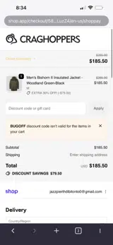 BUGOFF coupon verification screenshot