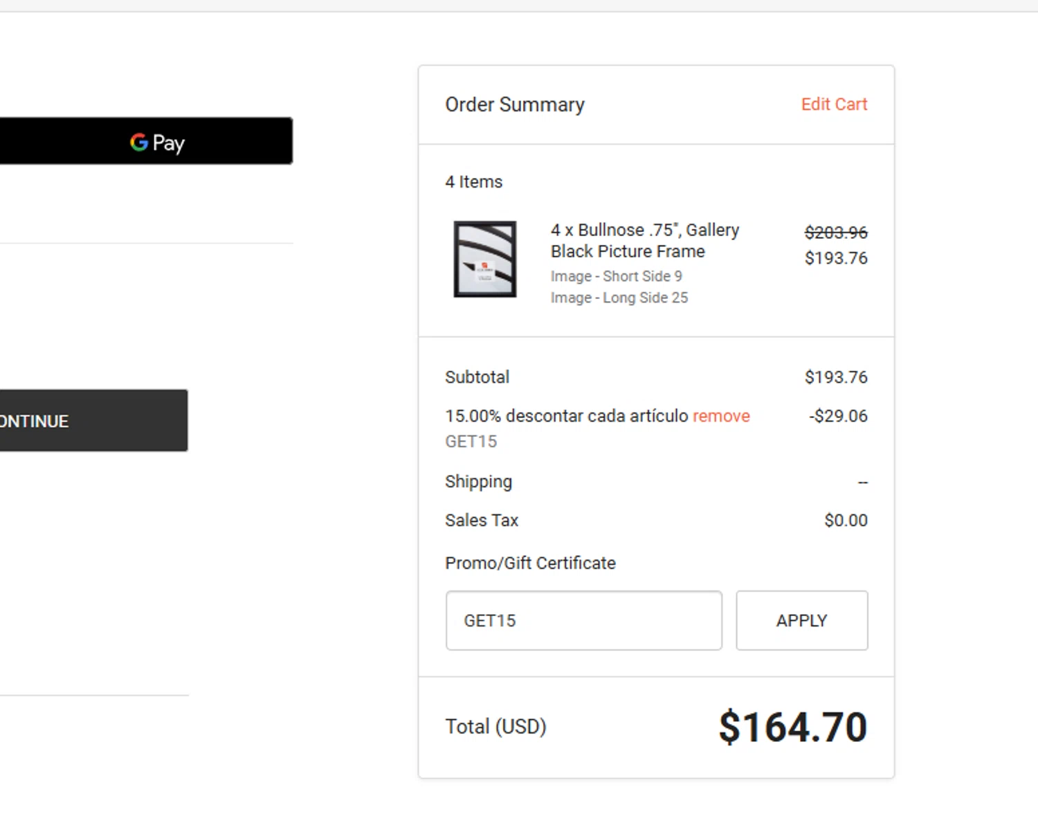 Craig Frames checkout page showing Craig Frames promo code box | Screenshot taken by SimplyCodes community member on Dec 14, 2024