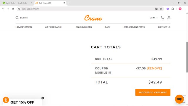 Crane checkout page showing Crane discount code box | Screenshot taken by SimplyCodes community member on Jun 18, 2025
