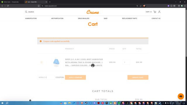 Crane checkout page showing Crane discount code box | Screenshot taken by SimplyCodes community member on Jul 17, 2025