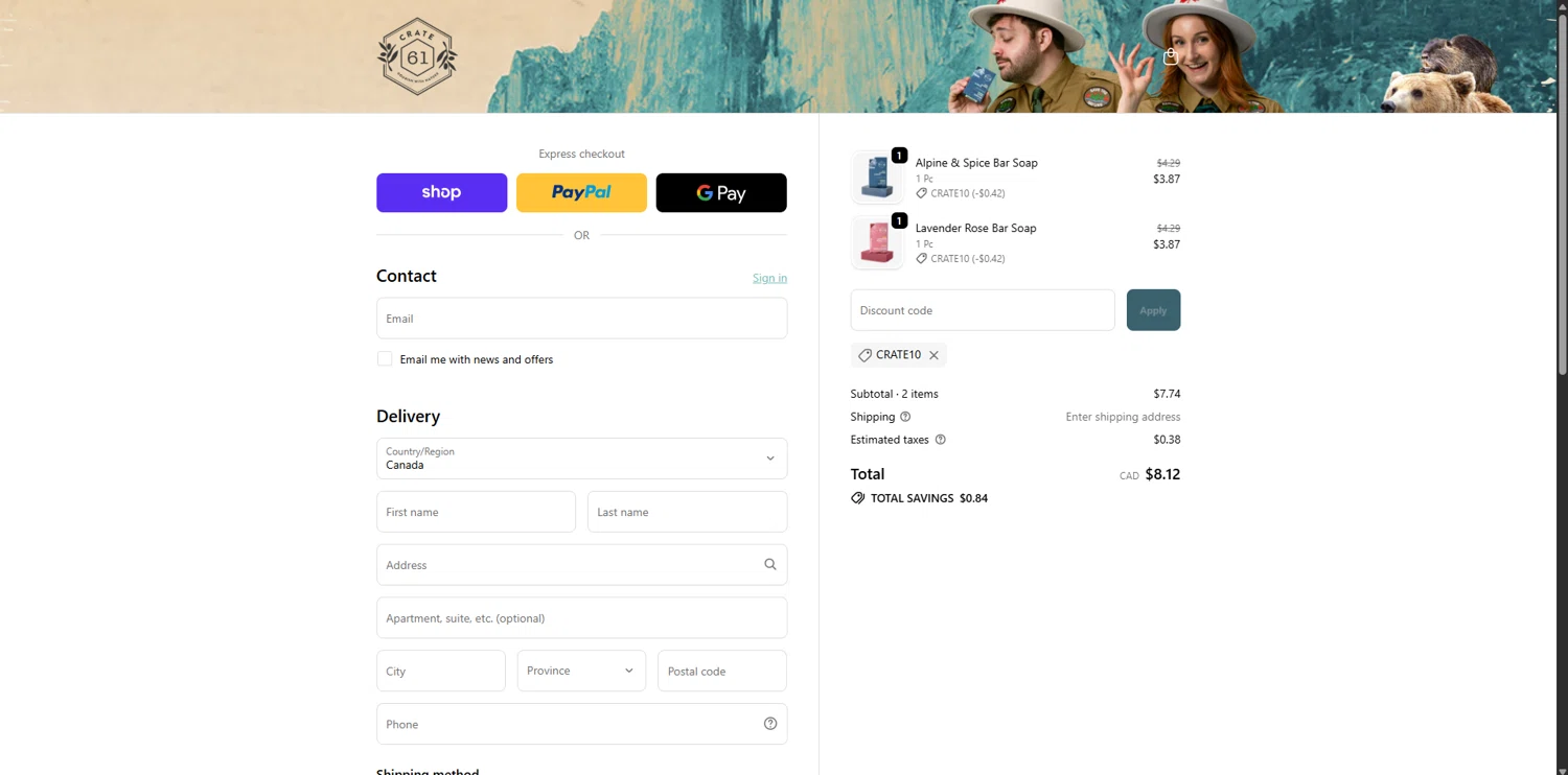 Crate61 promo code screenshot showing code crate10 applied at Crate61 checkout page. Uploaded by SimplyCodes community member FortunateDefender7285 on Dec 7, 2025