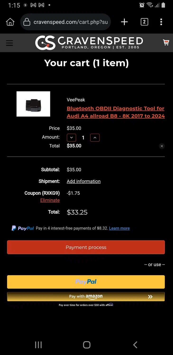 where to use Cravenspeed promo code box