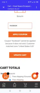 Crawlspace DIY coupon verification screenshot