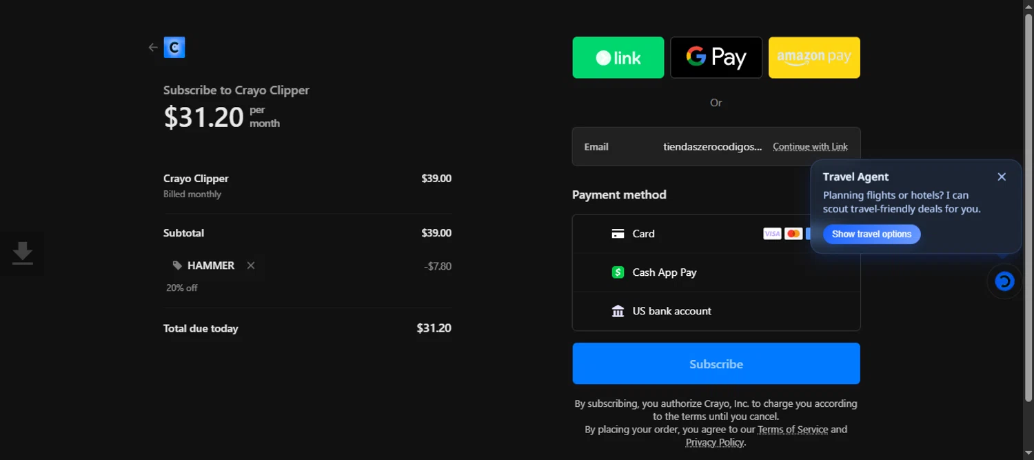 Crayo promo code screenshot showing code HAMMER applied at Crayo checkout page. Uploaded by SimplyCodes community member 111111 on Oct 11, 2025