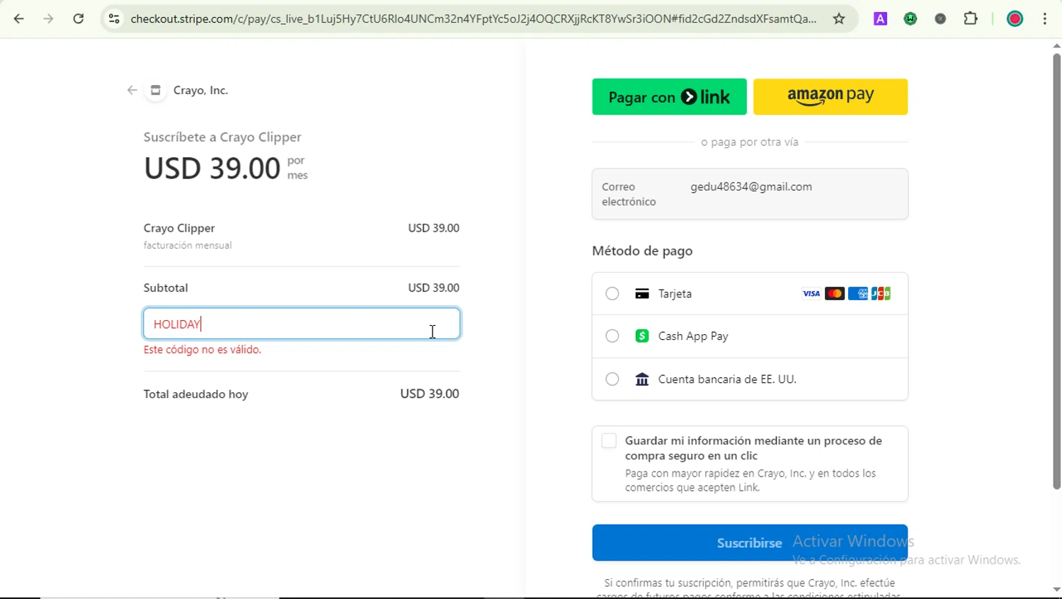 Crayo promo code screenshot showing code HOLIDAY applied at Crayo checkout page. Uploaded by SimplyCodes community member LOVECOUPON on Mar 11, 2025