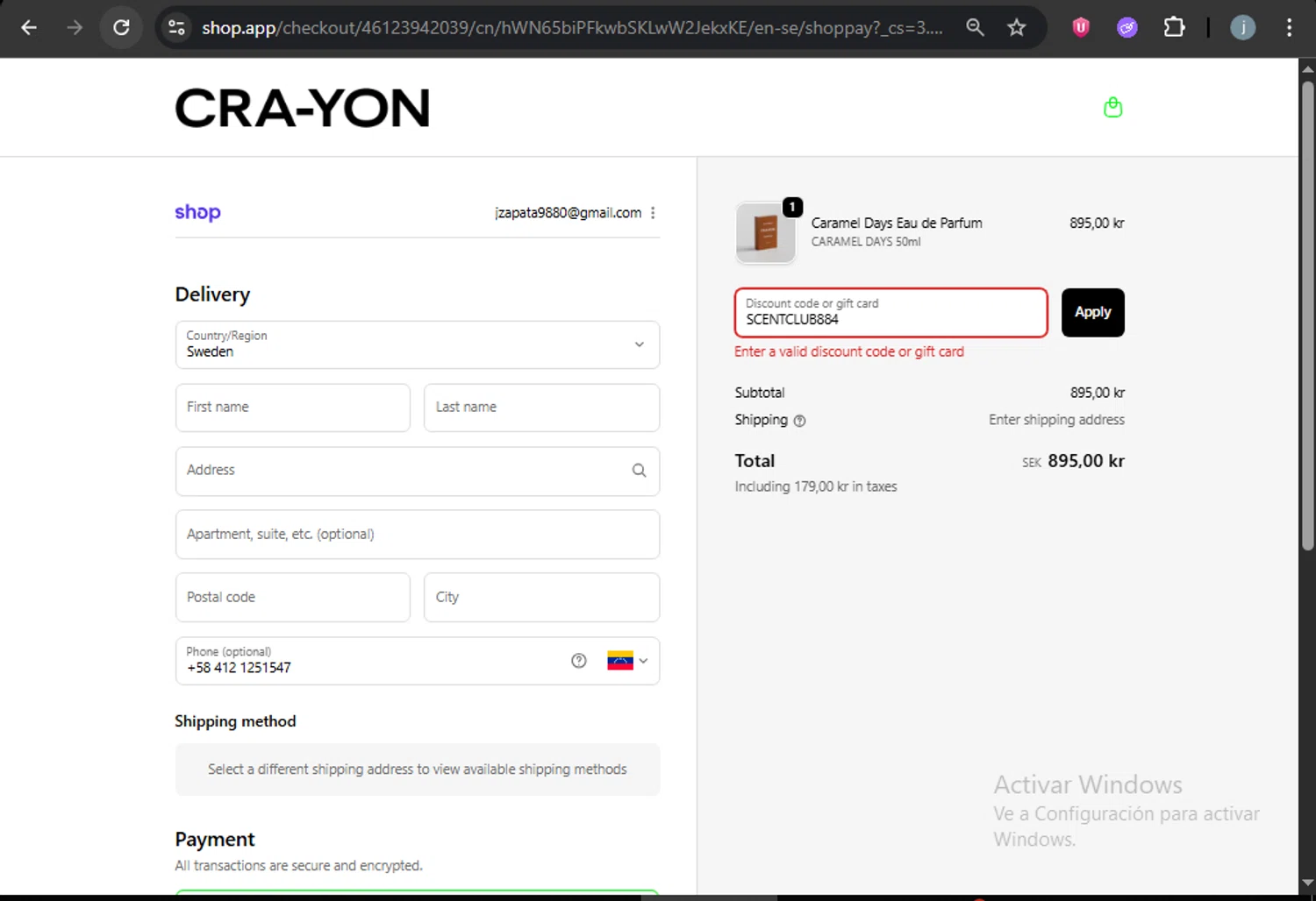 CRA-YON Parfums promo code screenshot showing code SCENTCLUB884 applied at CRA-YON Parfums checkout page. Uploaded by SimplyCodes community member VictoriousCurator5776 on Dec 5, 2025