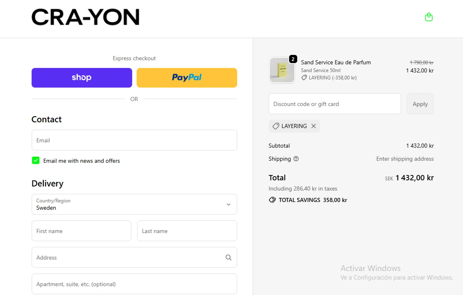 CRA-YON Parfums promo code screenshot showing code Layering applied at CRA-YON Parfums checkout page. Uploaded by SimplyCodes community member Gary_23 on Sep 21, 2025