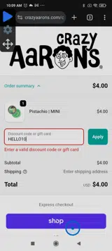 Crazy Aaron's Puttyworld coupon verification screenshot