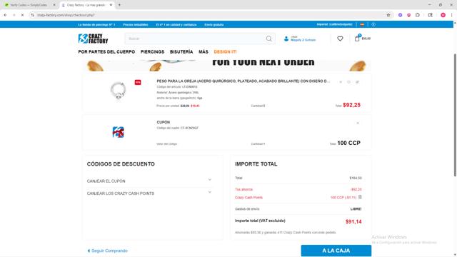 Crazy Factory checkout page showing Crazy Factory promo code box | Screenshot taken by SimplyCodes community member on Sep 7, 2025