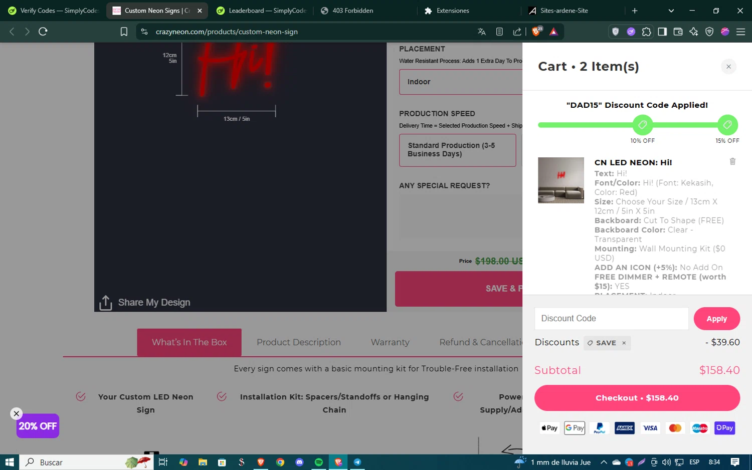CrazyNeon USA promo code screenshot showing code save applied at CrazyNeon USA checkout page. Uploaded by SimplyCodes community member SmartSaver5448 on Jun 11, 2025