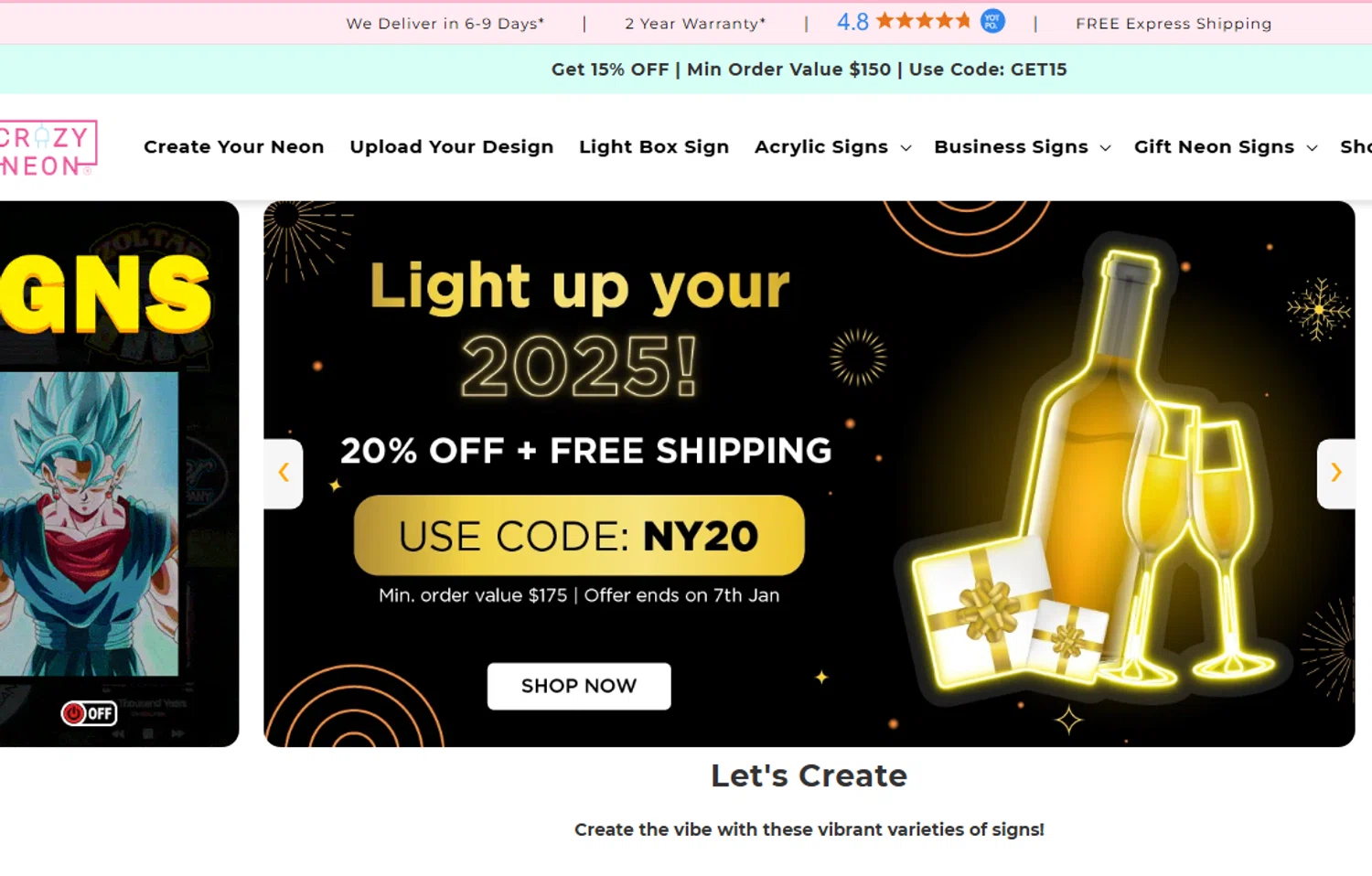 CrazyNeon USA promo code screenshot showing code NY20 applied at CrazyNeon USA checkout page. Uploaded by SimplyCodes community member salepmigajera on Jan 2, 2025