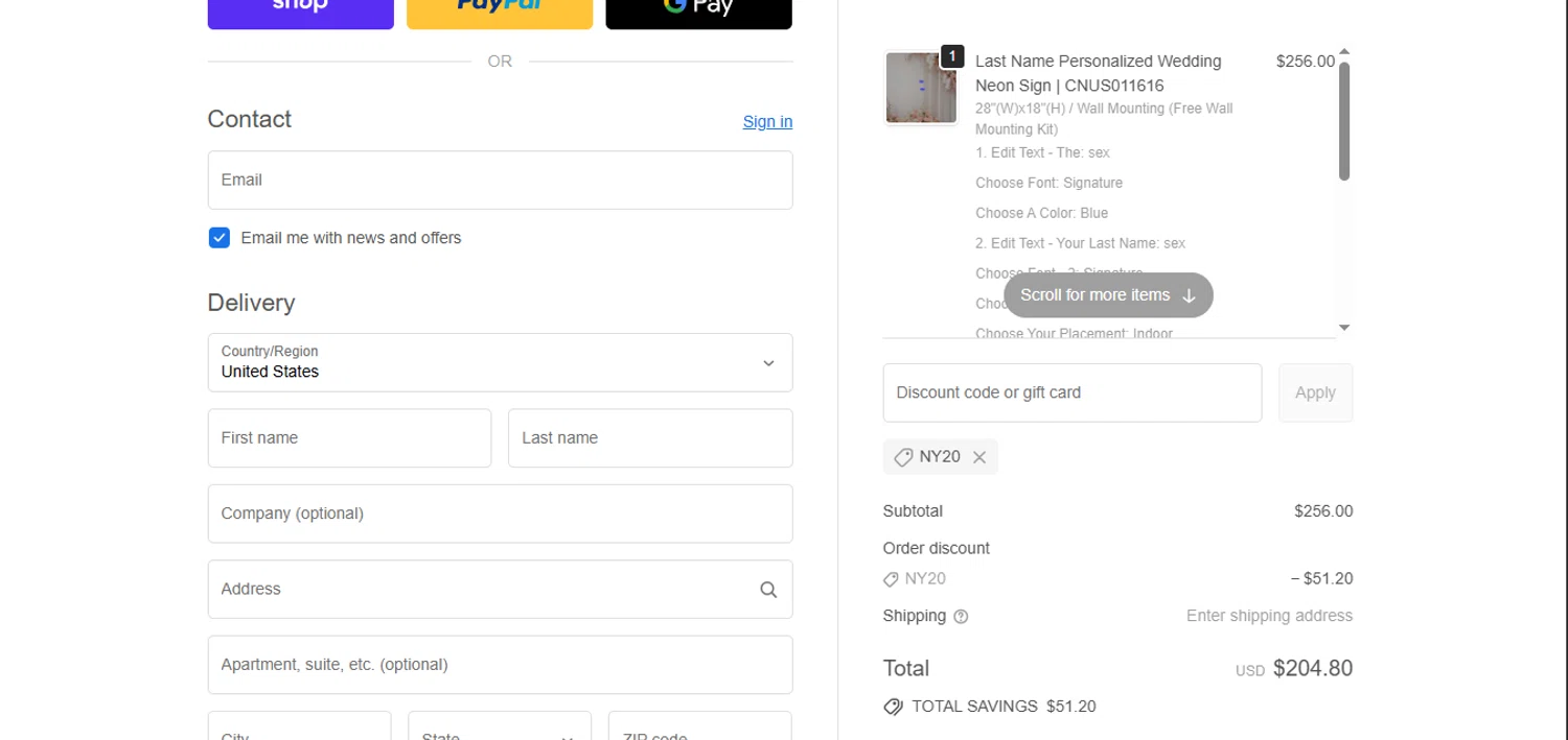 CrazyNeon USA promo code screenshot showing code NY20 applied at CrazyNeon USA checkout page. Uploaded by SimplyCodes community member juanisaac on Sep 18, 2025