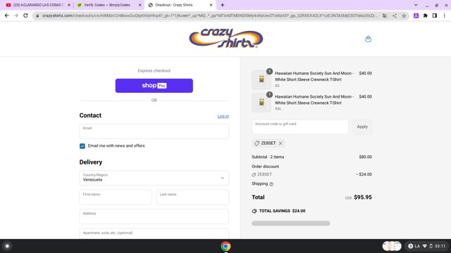 Crazy Shirts checkout page showing Crazy Shirts promo code box | Screenshot taken by SimplyCodes community member on Jun 26, 2025