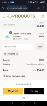 HONEY15 coupon verification screenshot