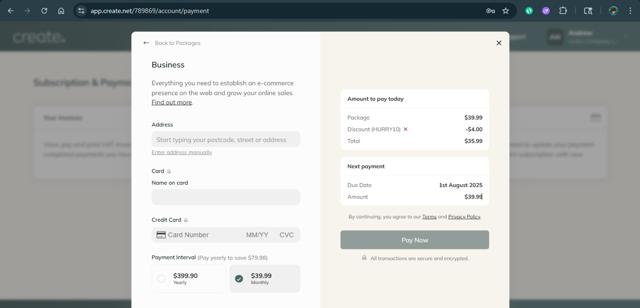 Create checkout page showing Create promo code box | Screenshot taken by SimplyCodes community member on Jul 1, 2025