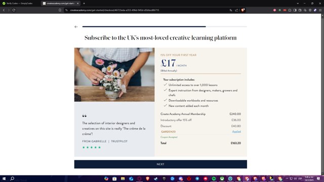 Create Academy checkout page showing Create Academy discount code box | Screenshot taken by SimplyCodes community member on Feb 14, 2025