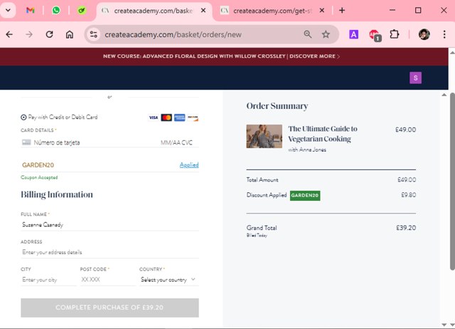 Create Academy checkout page showing Create Academy discount code box | Screenshot taken by SimplyCodes community member on Mar 12, 2025
