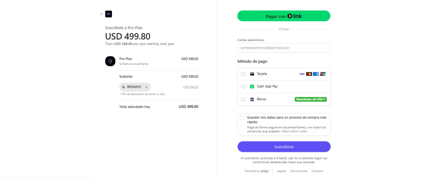 Creatify AI coupon code screenshot showing code BRYAN15 applied at Creatify AI checkout page. Uploaded by SimplyCodes community member OnlywM on Sep 2, 2025