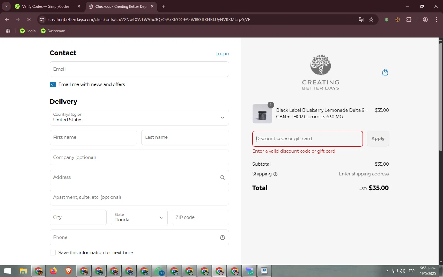 Creating Better Days discount code screenshot showing code memo25 applied at Creating Better Days checkout page. Uploaded by SimplyCodes community member papafrita on May 19, 2025