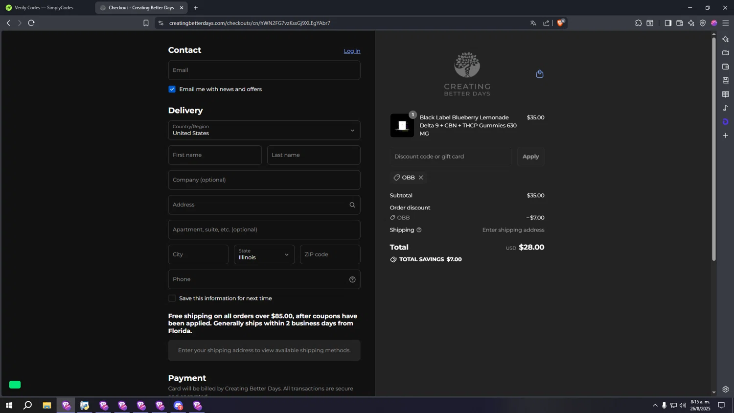 Creating Better Days discount code screenshot showing code OBB applied at Creating Better Days checkout page. Uploaded by SimplyCodes community member aaaaaaaaaaaaaaaaaaaaa on Aug 26, 2025