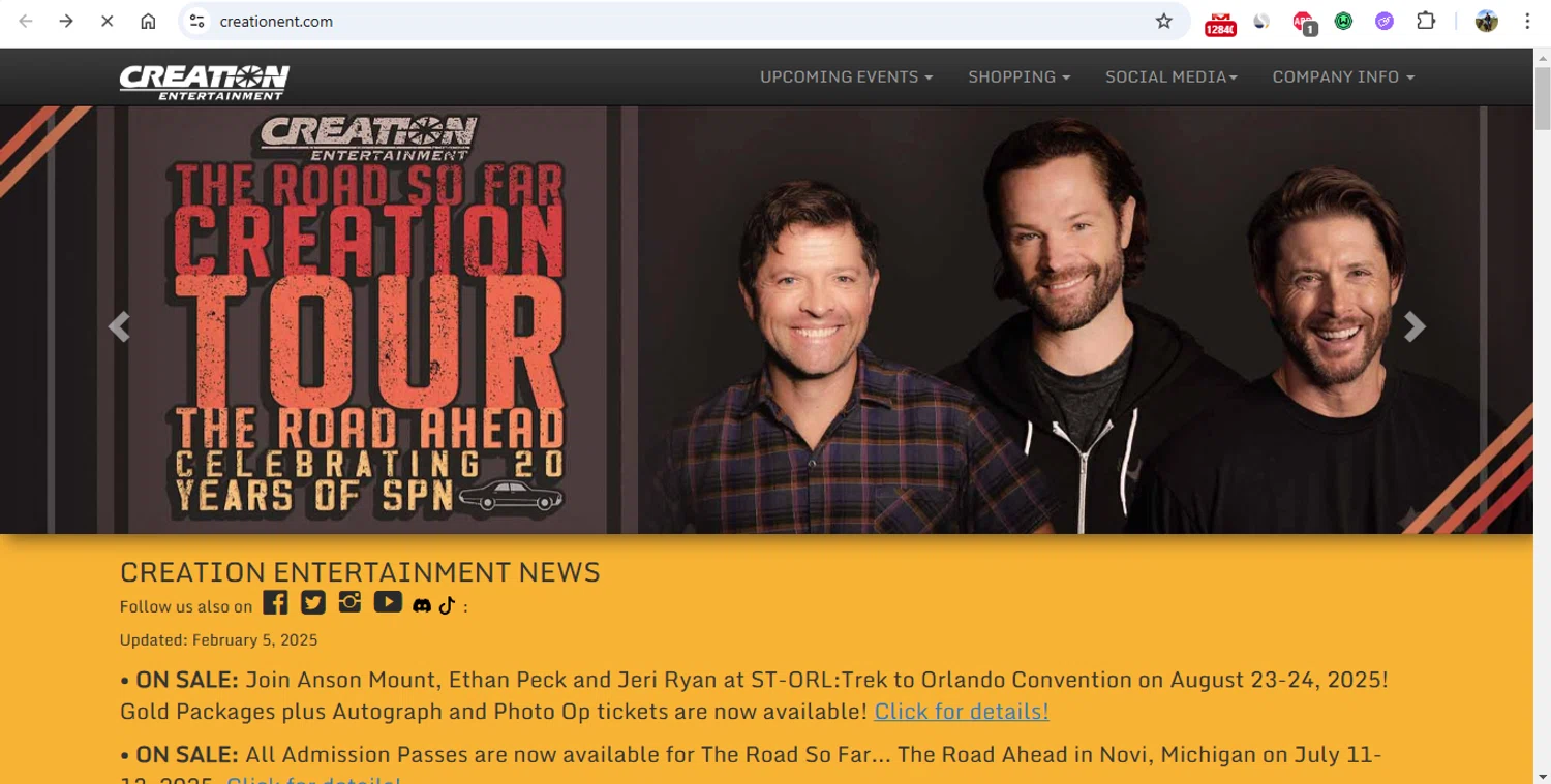 Creation Entertainment coupon code screenshot showing code GET10 applied at Creation Entertainment checkout page. Uploaded by SimplyCodes community member gonzalodamole on Feb 6, 2025