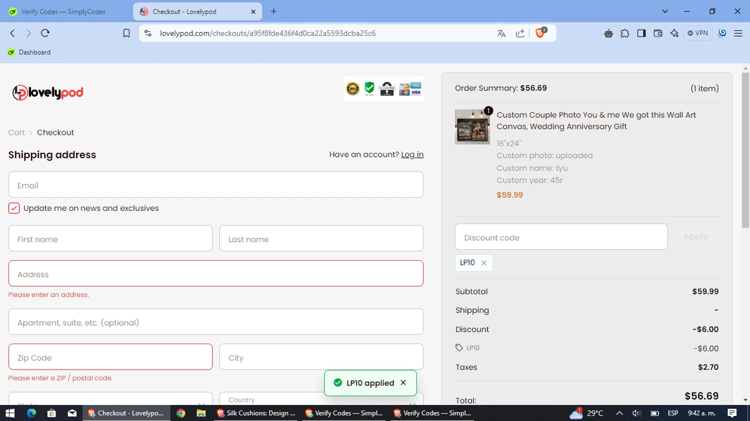 Creation Entertainment checkout page showing Creation Entertainment coupon code box | Screenshot taken by SimplyCodes community member on Nov 12, 2024
