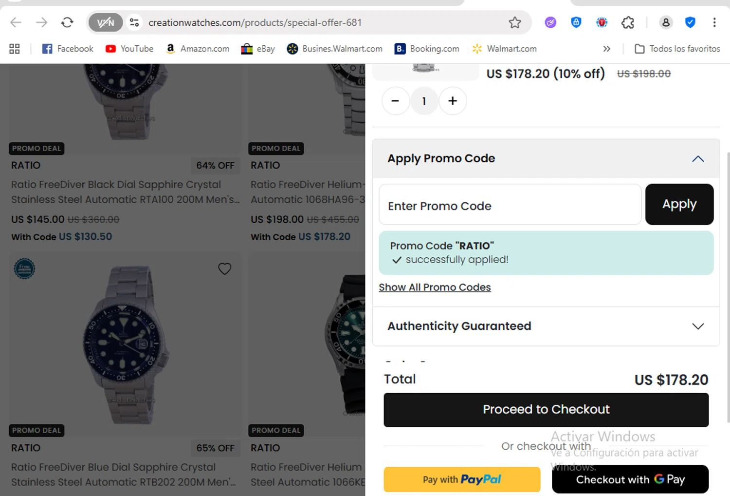 CreationWatches promo code screenshot showing code RATIO applied at CreationWatches checkout page. Uploaded by SimplyCodes community member FrancyB on Aug 22, 2025