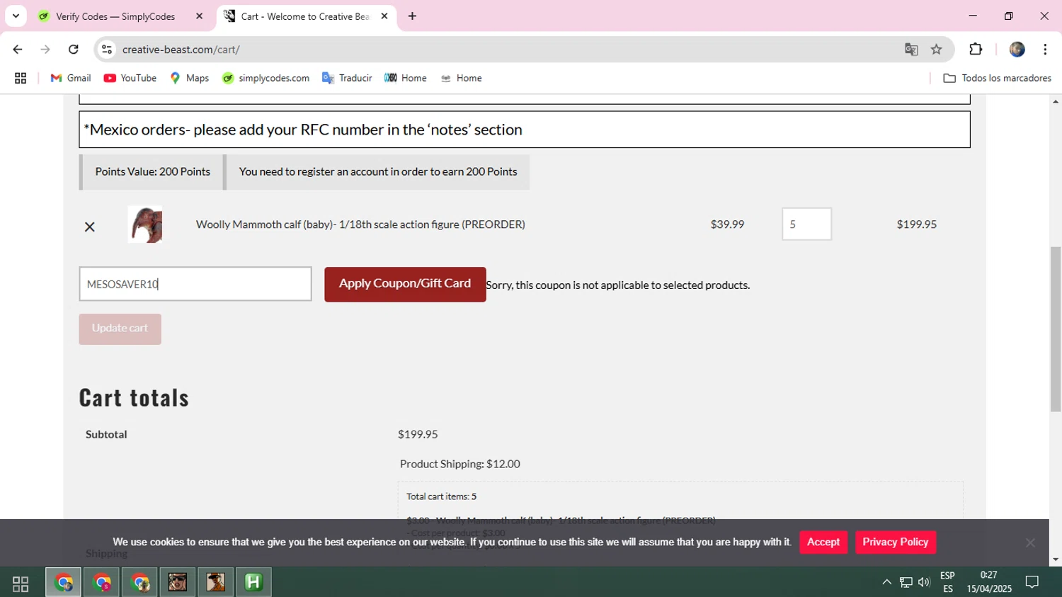 Creative Beast checkout page showing Creative Beast promo code box | Screenshot taken by SimplyCodes community member on Apr 15, 2025
