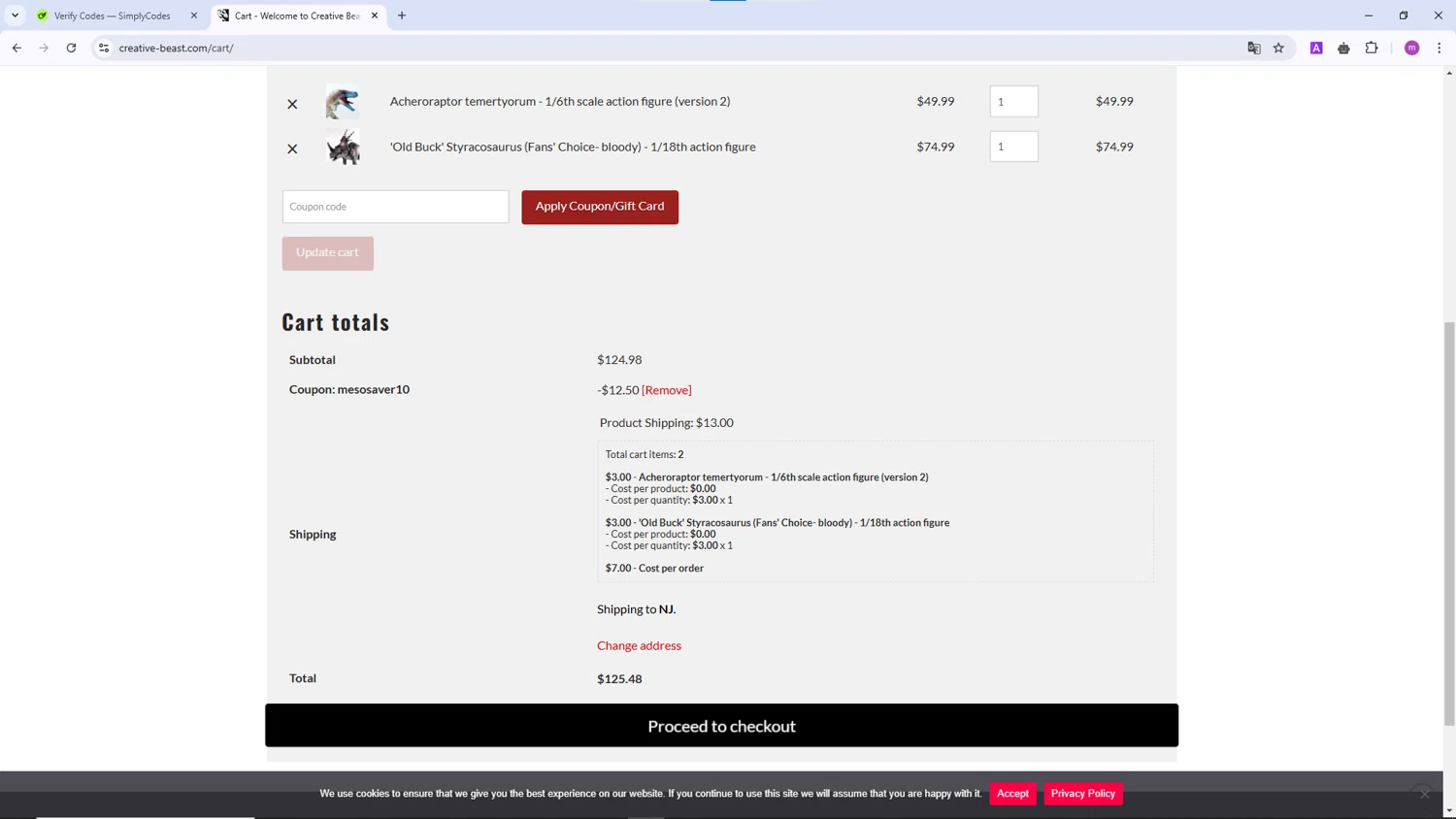 Creative Beast checkout page showing Creative Beast promo code box | Screenshot taken by SimplyCodes community member on Jan 26, 2025