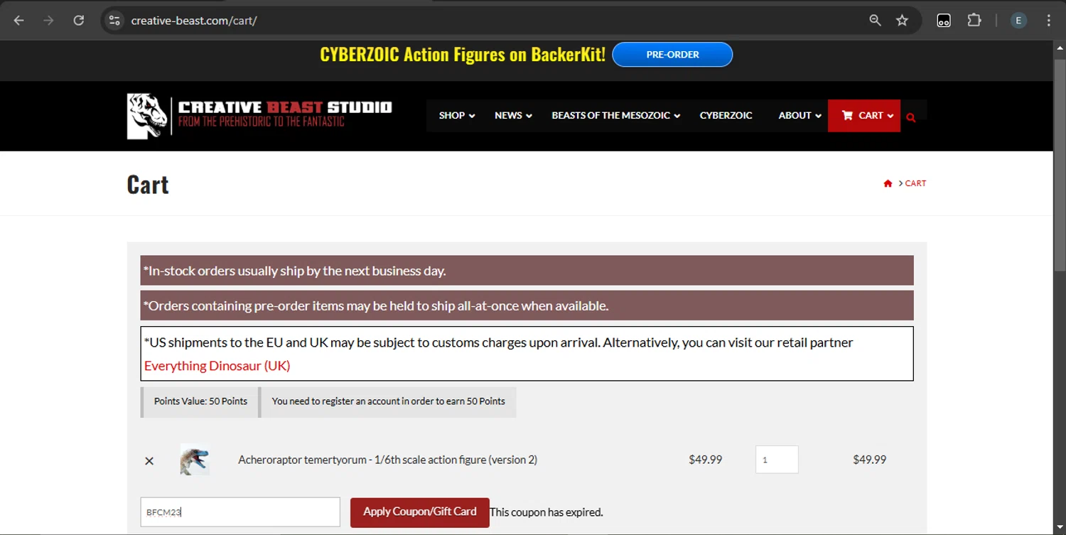 Creative Beast promo code screenshot showing code BFCM23 applied at Creative Beast checkout page. Uploaded by SimplyCodes community member SilverKnight4465 on Feb 23, 2025