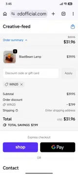 Creative Feed coupon verification screenshot