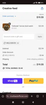 Creative Feed coupon verification screenshot