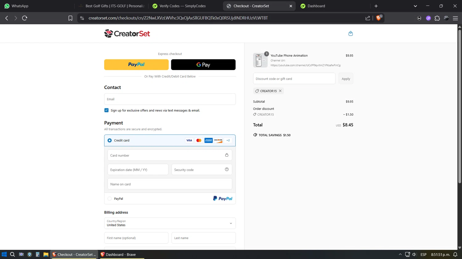 CreatorSet discount code screenshot showing code creator15 applied at CreatorSet checkout page. Uploaded by SimplyCodes community member SimplyGOAT on Jun 24, 2025