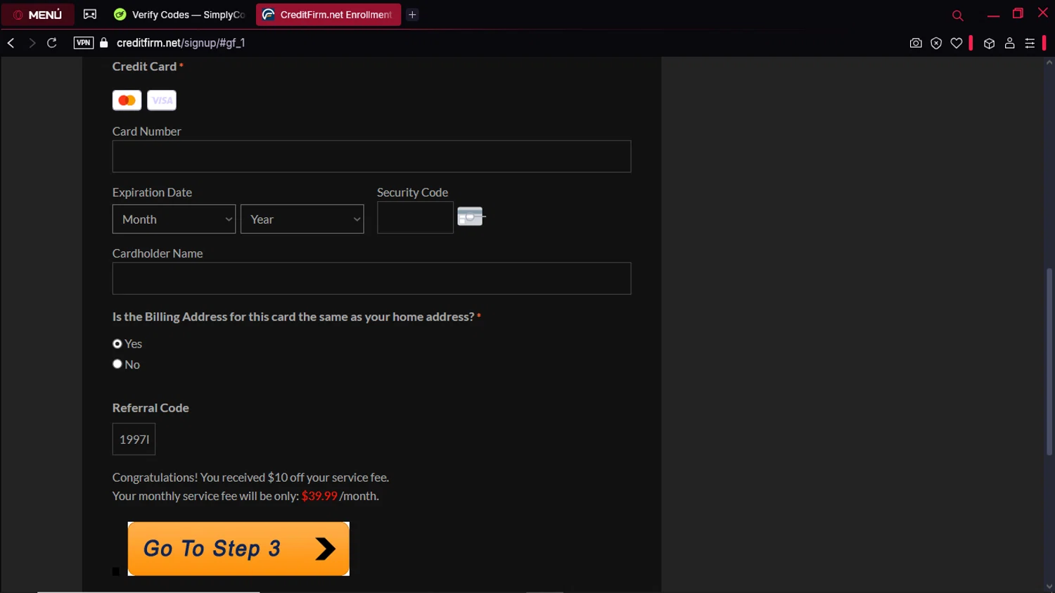 Credit Firm promo code screenshot showing code 1997PRICE applied at Credit Firm checkout page. Uploaded by SimplyCodes community member KeiJJ18 on Apr 23, 2025