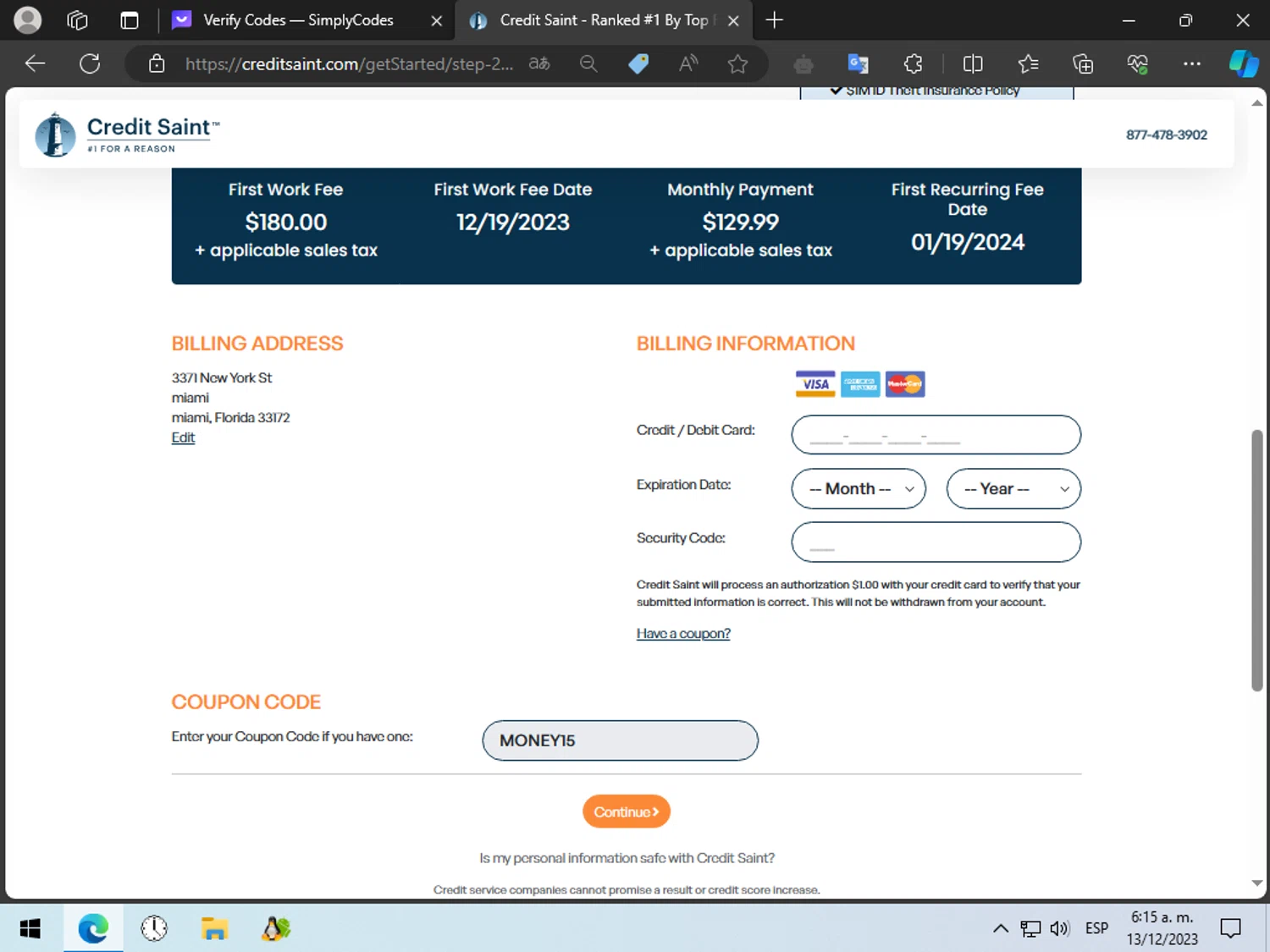 where to use Credit Saint promo code box