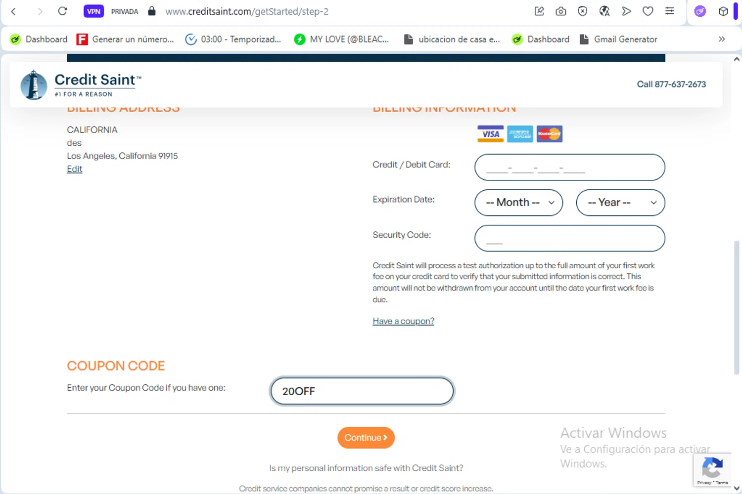 Credit Saint coupon code screenshot showing code 20OFF applied at Credit Saint checkout page. Uploaded by SimplyCodes community member Francisco01 on Sep 18, 2025
