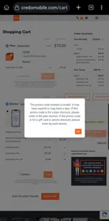 Credo Mobile coupon verification screenshot