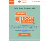 Credo Mobile coupon verification screenshot